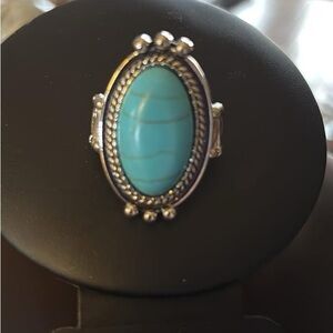 paparazzi Turquoise Oval Ring - Silver Tone